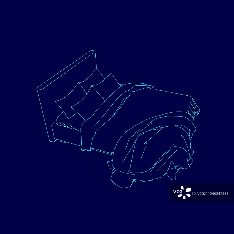 蓝色毯子和枕头的床图片素材