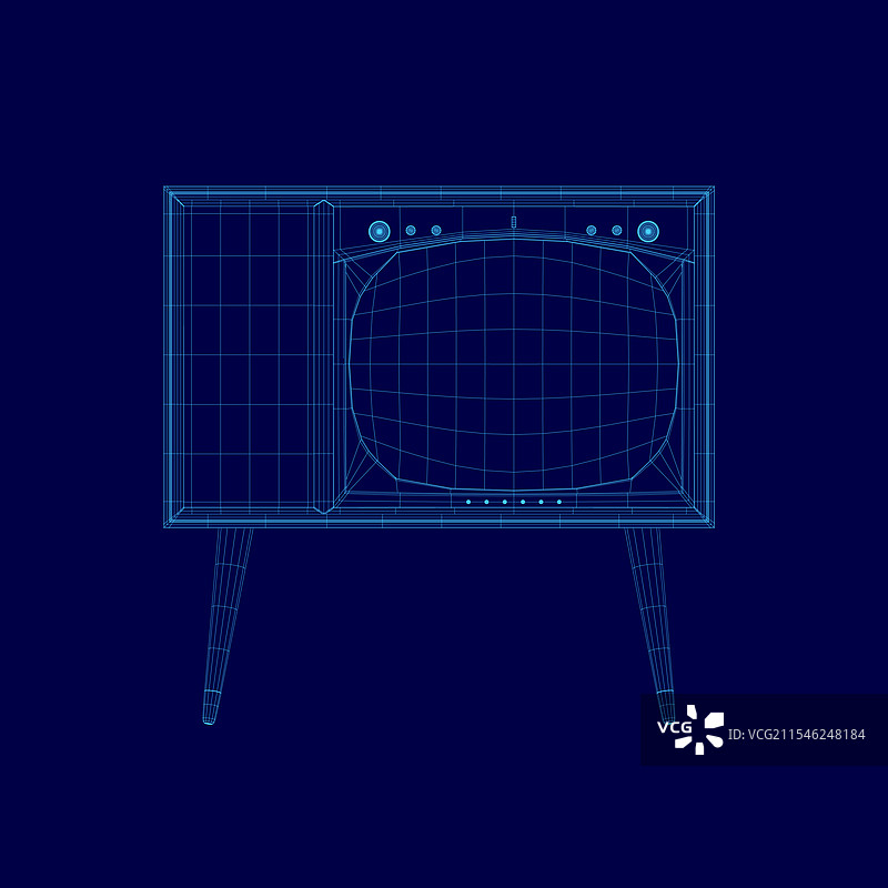 蓝色电视机的绘画图片素材