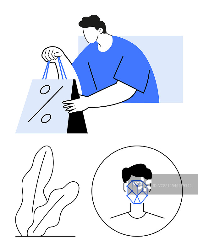 使用折扣袋的购物者进行生物识别面部扫描图片素材