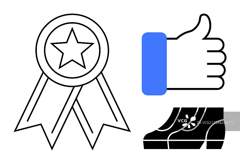 星星奖章、点赞和象征性的步伐图片素材