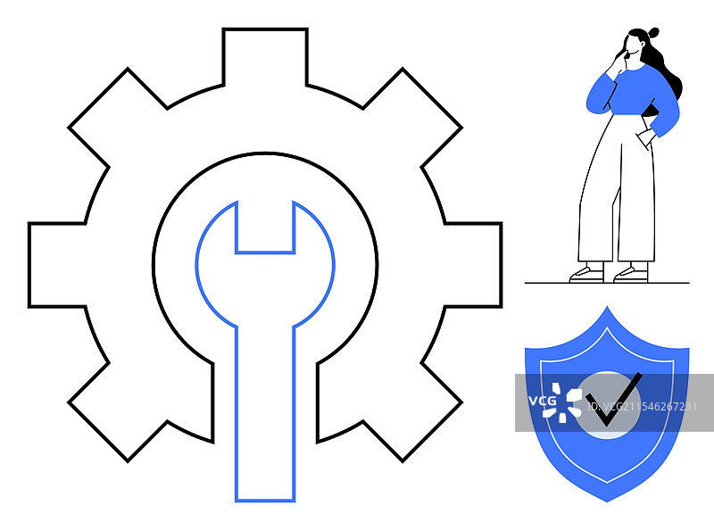 概念性的齿轮和扳手与女性形象图片素材