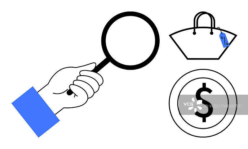 手握放大镜检查价格标签图片素材