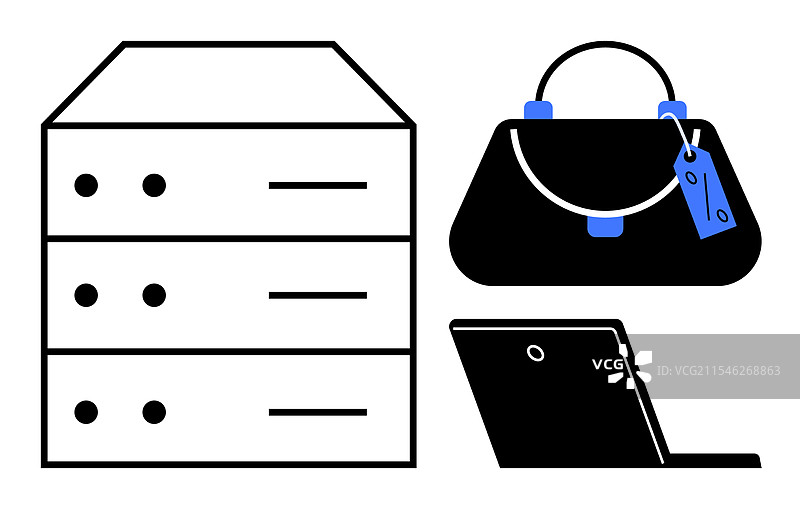 现代办公室必备物品，包括服务器和笔记本电脑图片素材