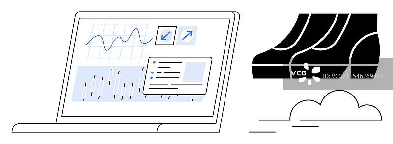 笔记本电脑显示数据分析和动态步骤图片素材