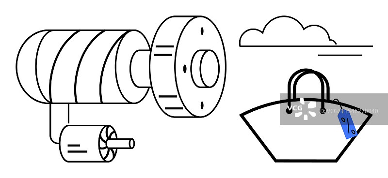 工业机械与购物袋的描绘图片素材