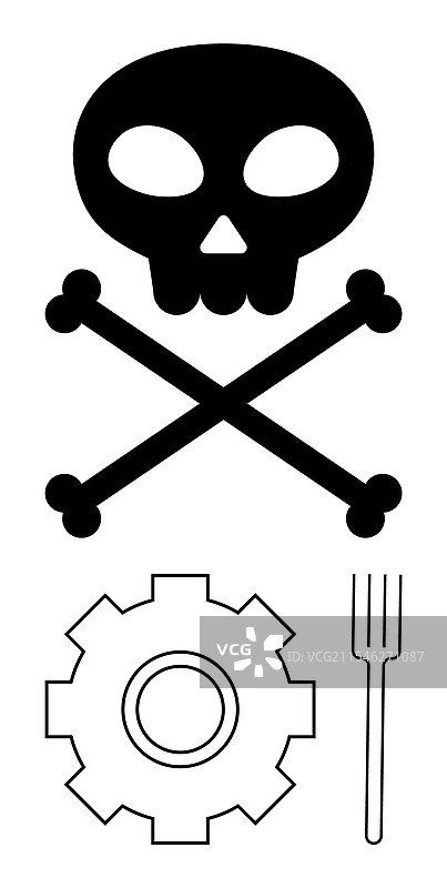 带齿轮板和叉子的骷髅与交叉骨头图案图片素材
