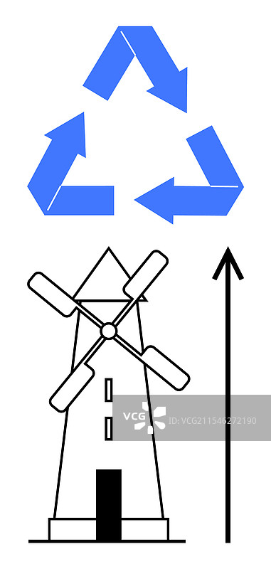 可再生能源图标：风车和回收标志图片素材