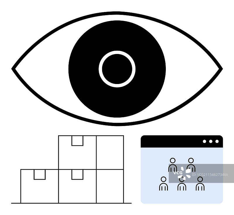 眼睛作为监督概念，叠放的箱子和图片素材