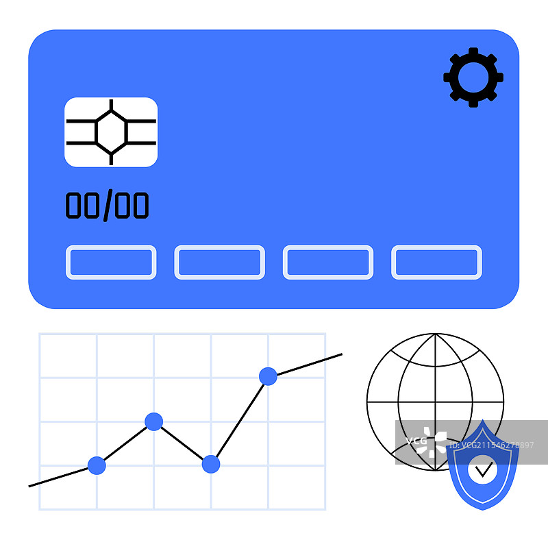 带有安全装备的信用卡上升图表图片素材