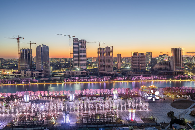 城市副中心运河商务区全景冬季日落夜景图片素材