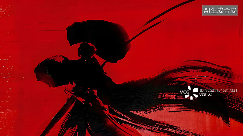 【AI数字艺术】红色和黑色墨水背景抽象水墨红中国风电影插画图片素材