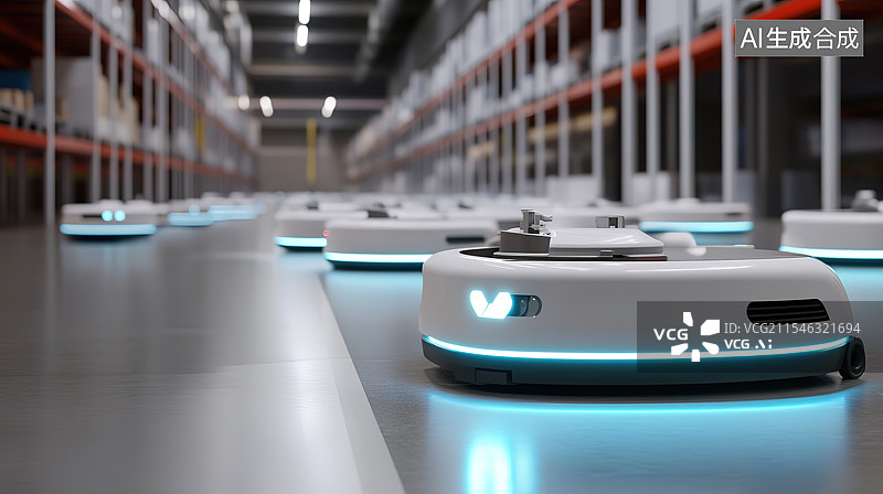 【AI数字艺术】现代仓库中的自动搬运机器人、AGV图片素材
