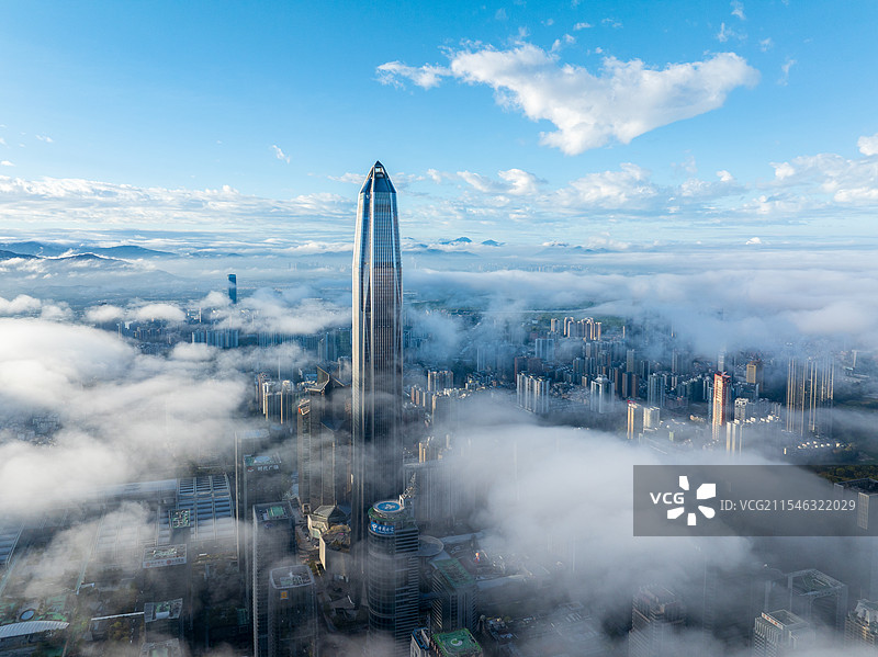 航拍深圳平安大厦城市云海风光图片素材