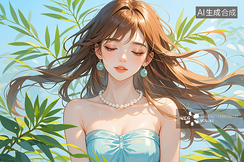 【AI数字艺术】绿色唯美卡通护理修复头发插画图片素材