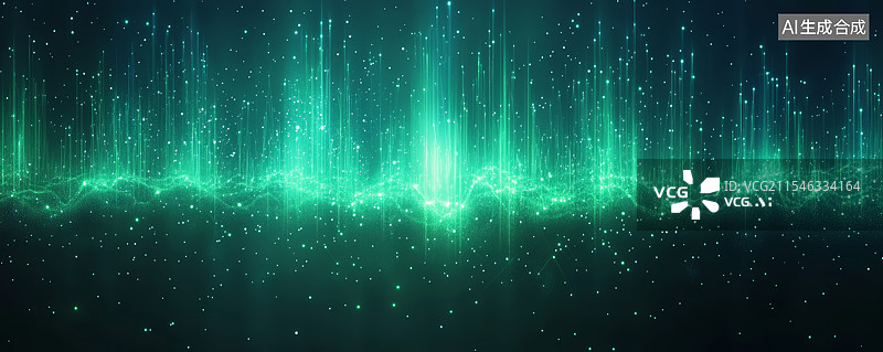 【AI数字艺术】绿色发光粒子光斑抽象科技背景图片素材