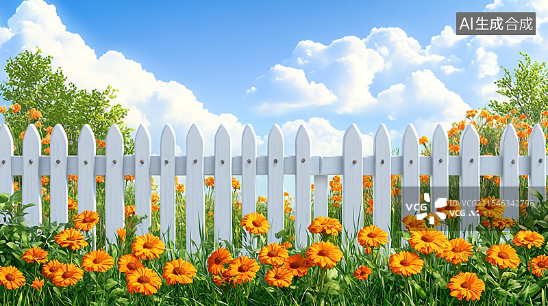 【AI数字艺术】春天篱笆植物背景墙图片素材