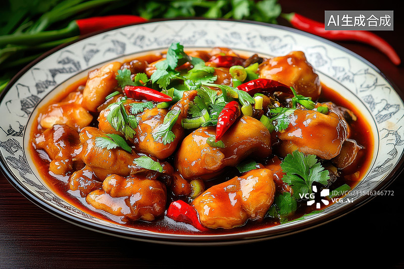 【AI数字艺术】中式红烧炖鸡块图片素材