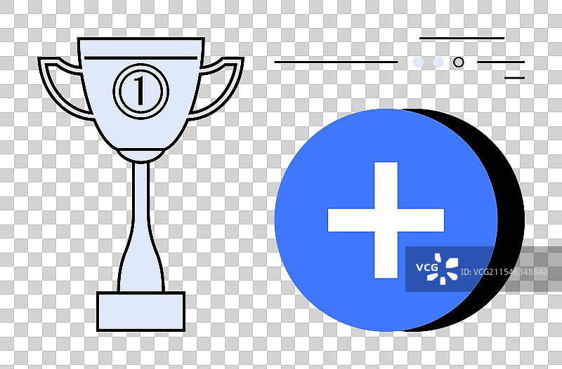 带有数字一和蓝色加号的奖杯图片素材