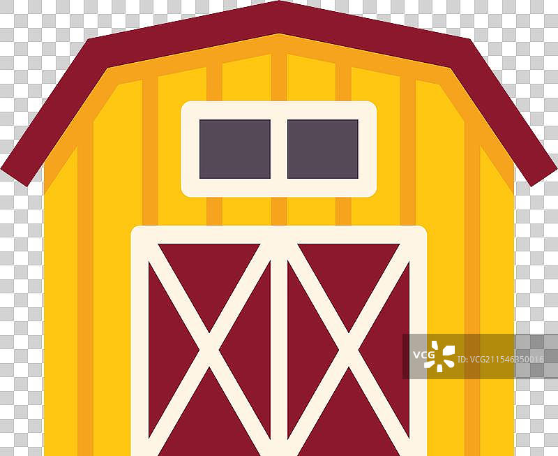 黄色木质谷仓，配有红色屋顶和门图片素材