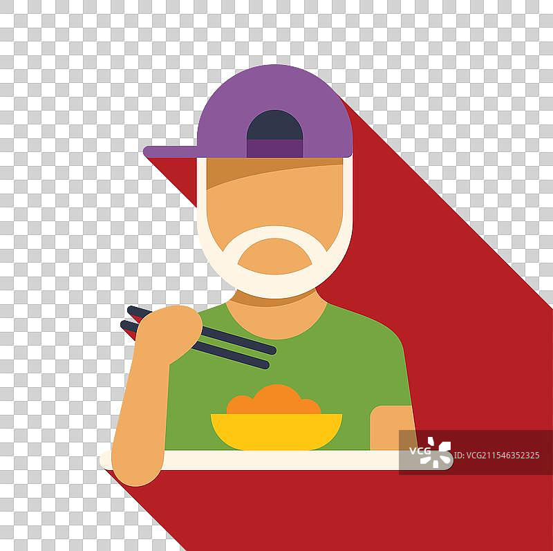 留着胡子的男人用筷子吃面条，亚洲风格图片素材