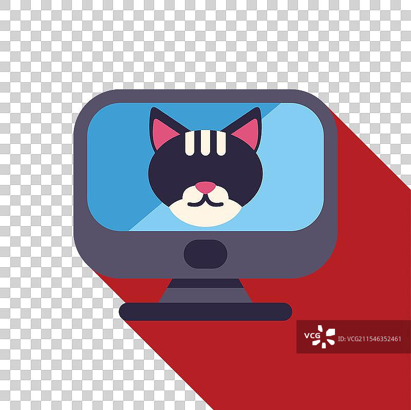 可爱的小猫脸在电脑显示器上微笑图片素材