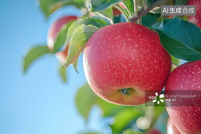 【AI数字艺术】树上成熟的红彤彤的苹果图片素材
