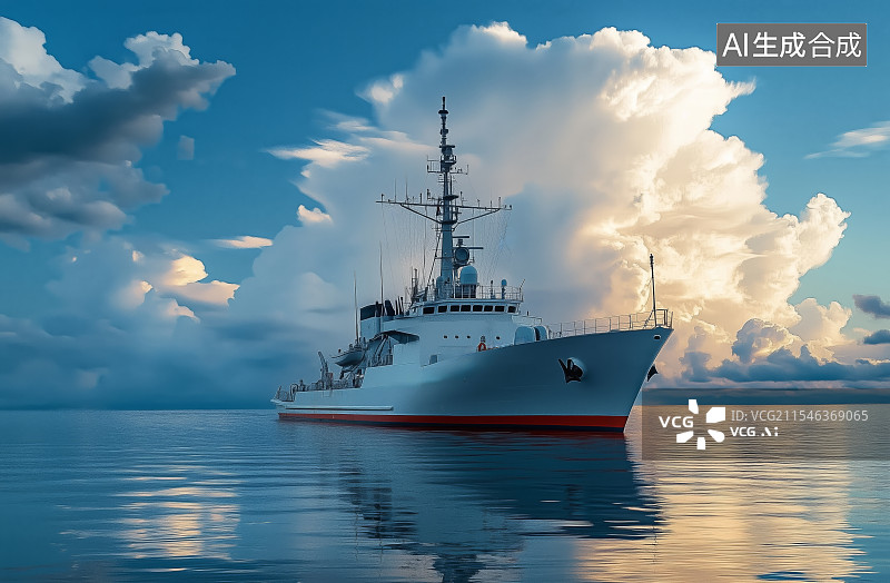 【AI数字艺术】海上巡航的军舰图片素材