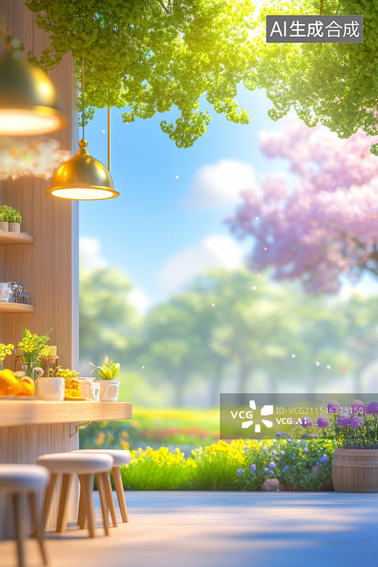 【AI数字艺术】春天咖啡厅酒吧的午后时光图片素材