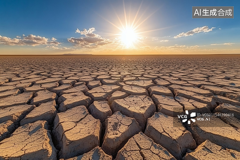 【AI数字艺术】干涸的湖面，龟裂的土地，自然灾害图片素材