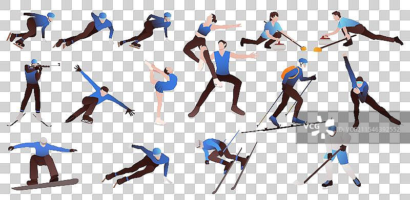 冬季体育运动锻炼人物插画元素合集，冬奥会亚冬会冬季运动比赛庆祝比赛图片素材