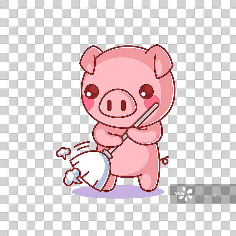 可爱的猪正在扫地图片素材