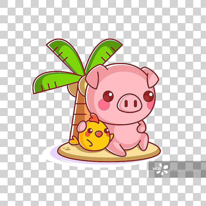 可爱的猪和朋友们在海滩度假图片素材