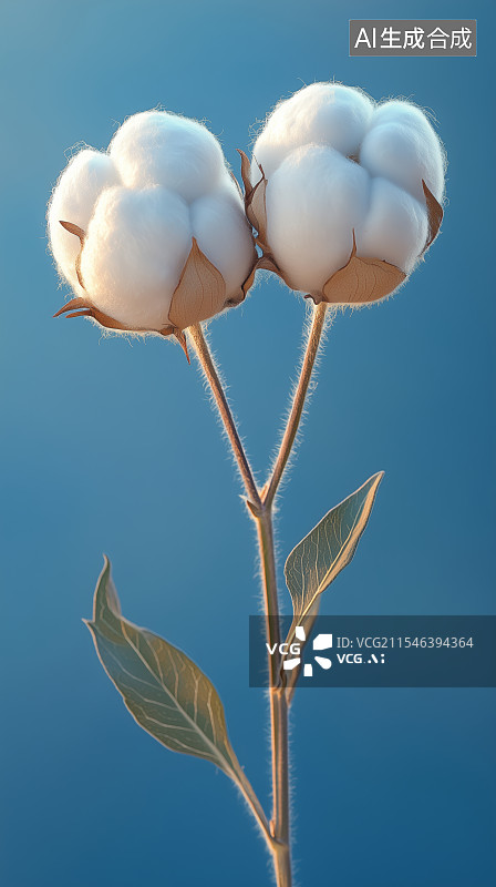【AI数字艺术】蓝天下棉花植物的特写镜头图片素材
