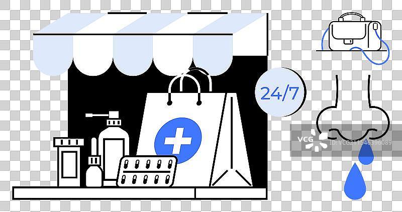 24小时药房服务，提供药物和流感疫苗图片素材