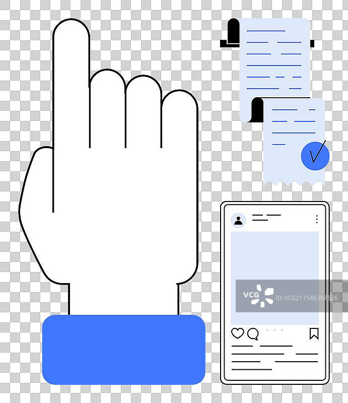 手指指向社交媒体帖子和检查清单图片素材