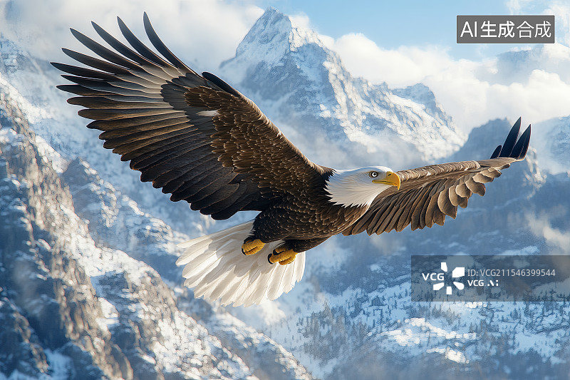【AI数字艺术】一只雄鹰在雪山间翱翔图片素材