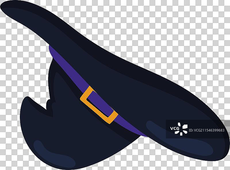 经典黑色女巫帽，带扣和紫色装饰图片素材