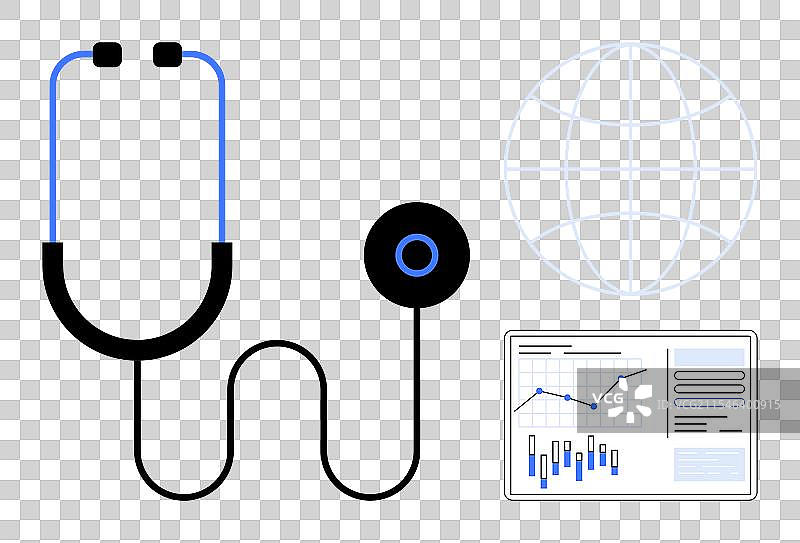 听诊器与数据图表和全球网络图片素材