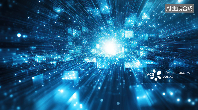 【AI数字艺术】蓝色粒子光线科技背景图片素材