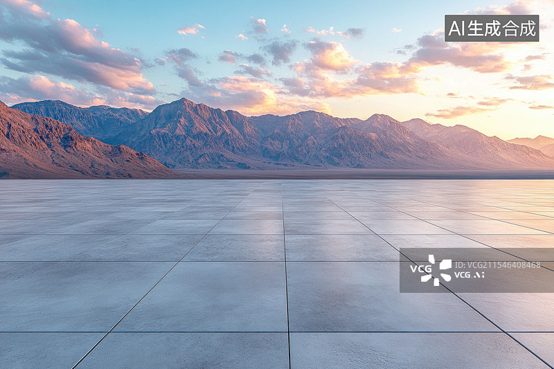 【AI数字艺术】户外远处的高山与空旷的地面广场图片素材