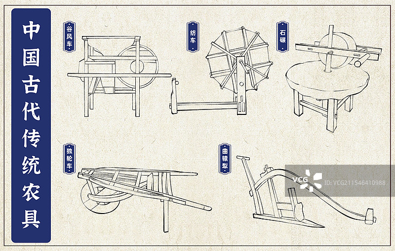中国传统农具手绘国风插画海报图片素材
