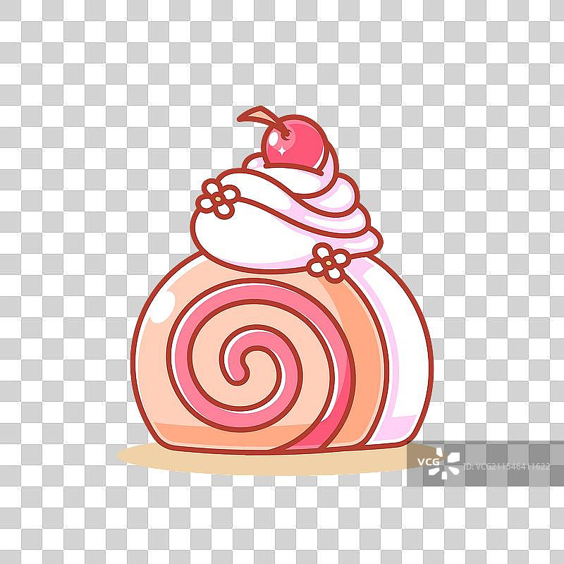 可爱的海绵蛋糕卷，上面放着一颗樱桃图片素材