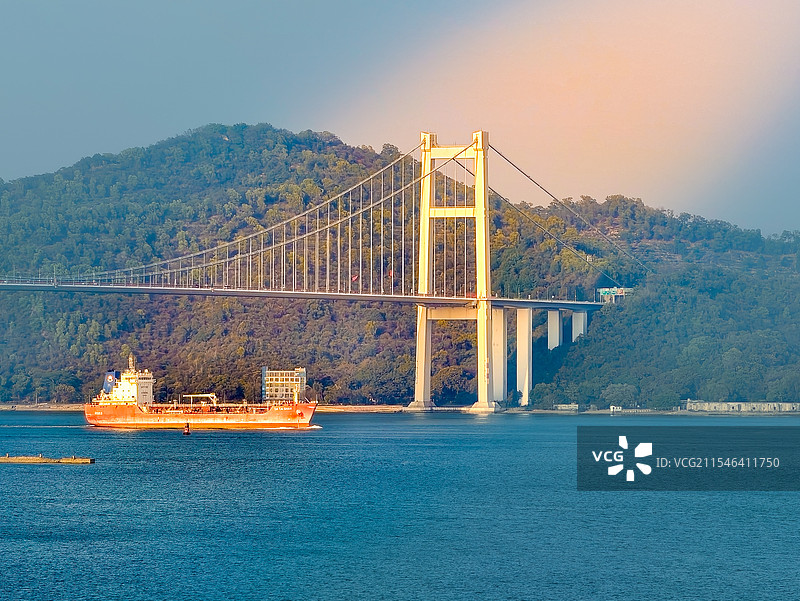 夕照广州南沙狮子洋虎门大桥风景照图片素材