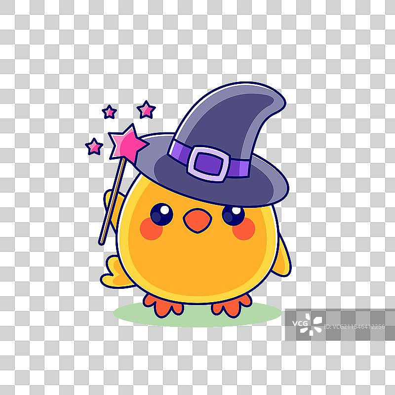 可爱的女巫小鸡拿着魔法棒图片素材