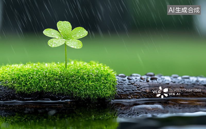 【AI数字艺术】雨中嫩绿的植物图片素材
