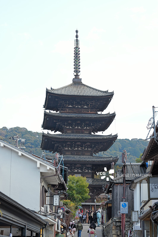 京都八坂塔与繁忙的商业街图片素材