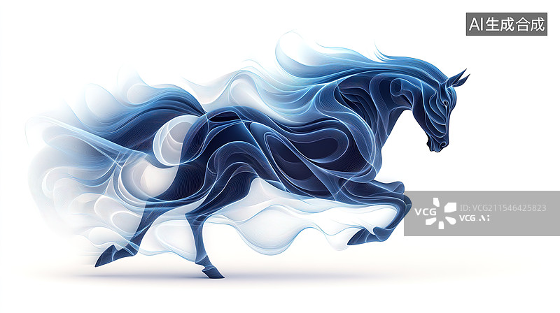 【AI数字艺术】梦幻烟雾里的奔马图片素材