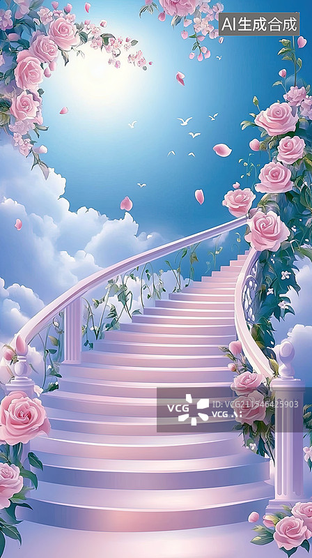 【AI数字艺术】通往天堂的玫瑰阶梯图片素材