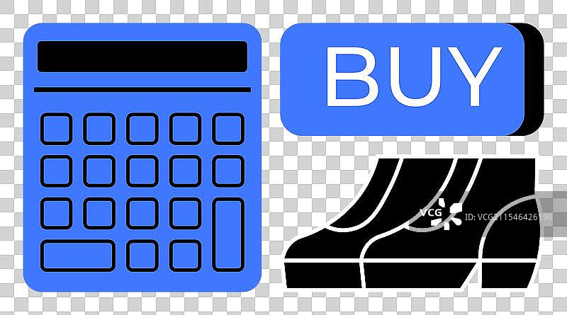 在线购物，带有计算器和购买按钮图片素材