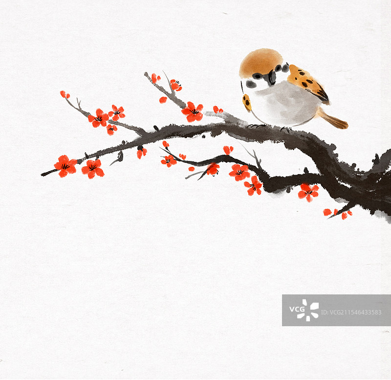 水墨画麻雀梅花图片素材